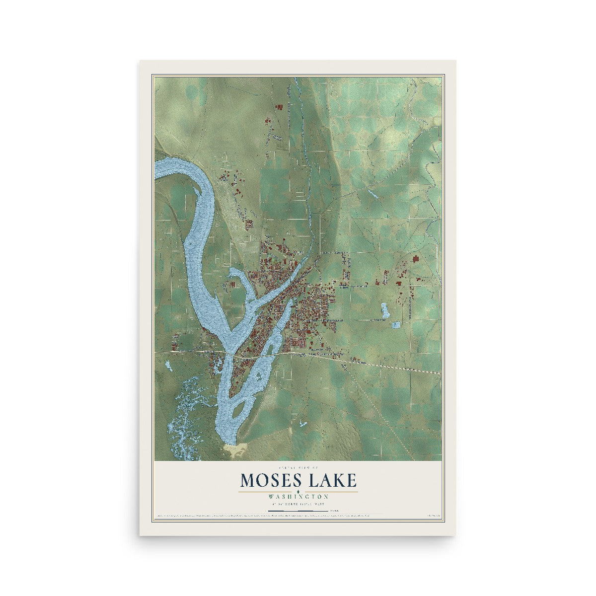 Map of Moses Lake, Washington, 12 x 18 inch unframed archival matte print
