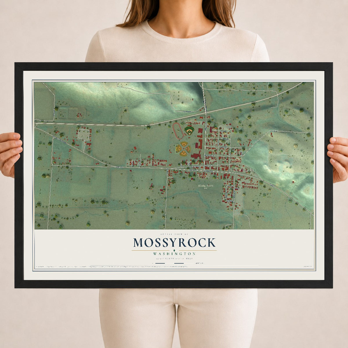 Map of Mossyrock, Washington, 18 x 24 inch print in a black wood frame