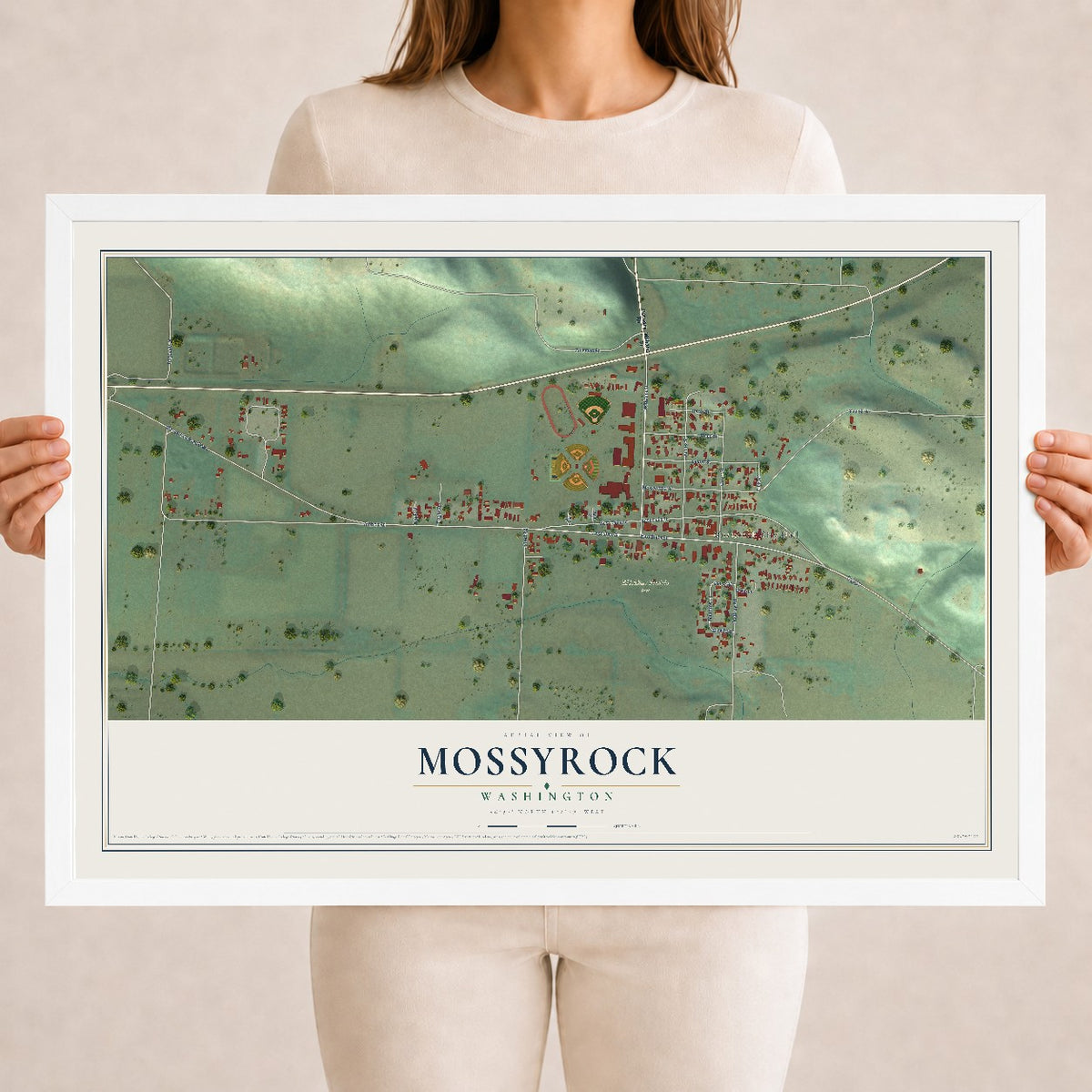 Map of Mossyrock, Washington, 18 x 24 inch print in a white wood frame