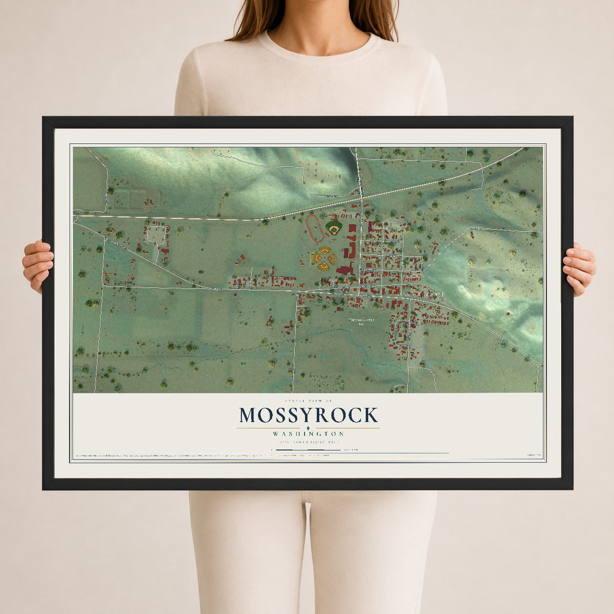 Map of Mossyrock, Washington, 24 x 36 inch print in a black wood frame