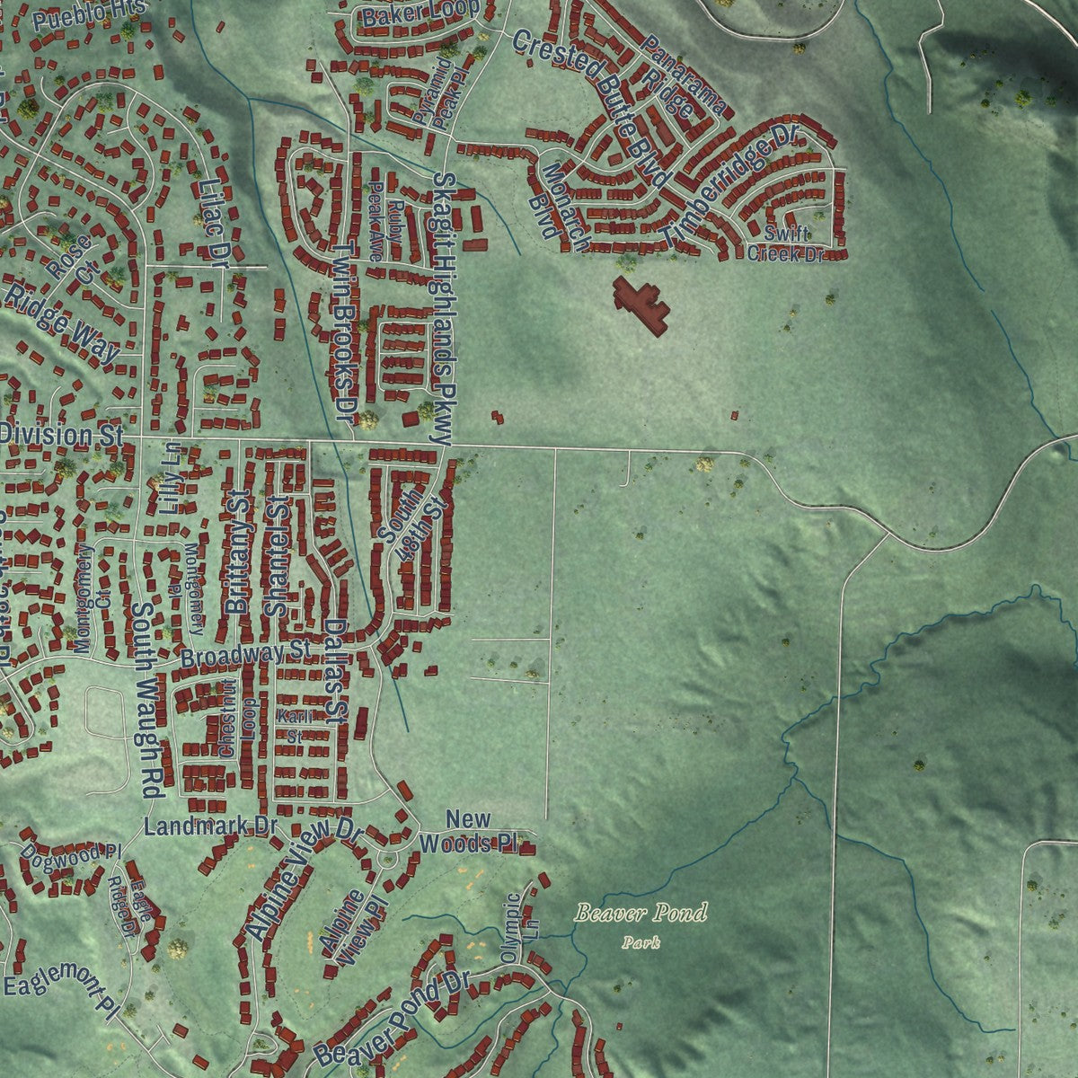 Second close-up of the map of Mount Vernon, Washington print showing more streets and buildings