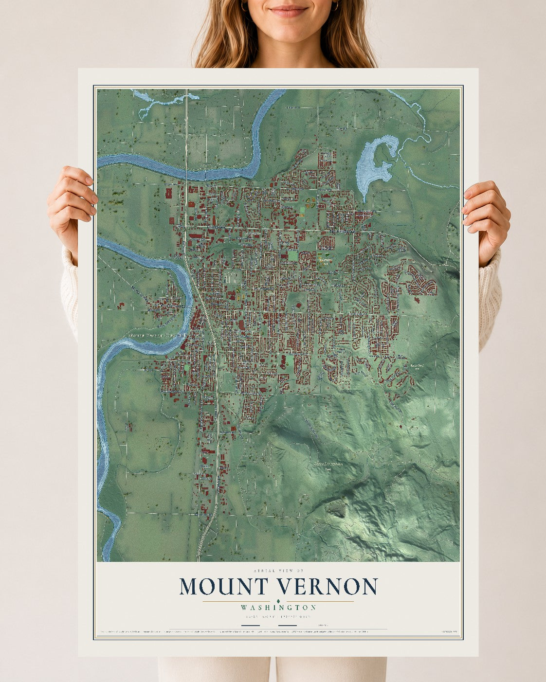 Map of Mount Vernon, Washington, 24 x 36 inch unframed archival matte print