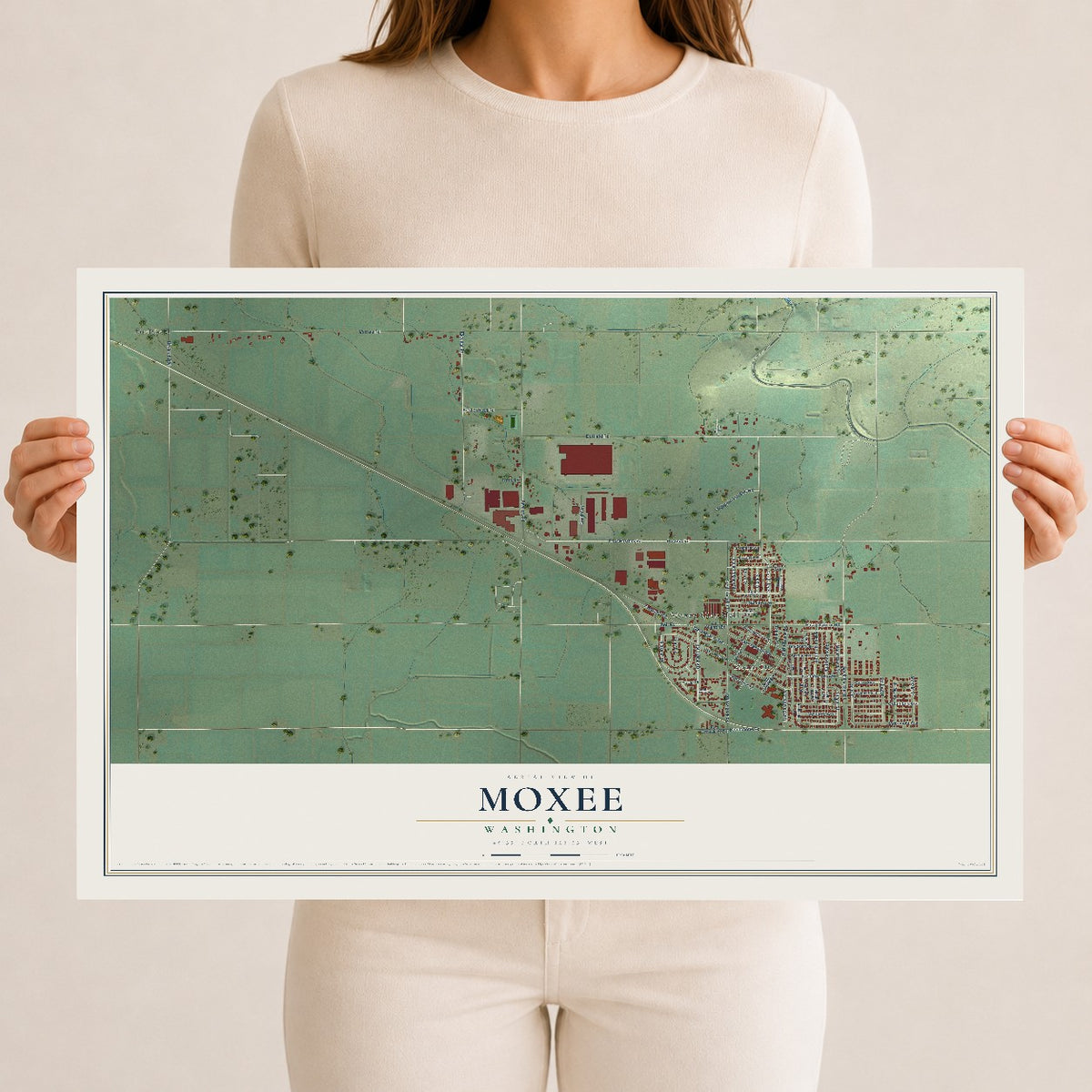 Map of Moxee, Washington, 12 x 18 inch unframed archival matte print