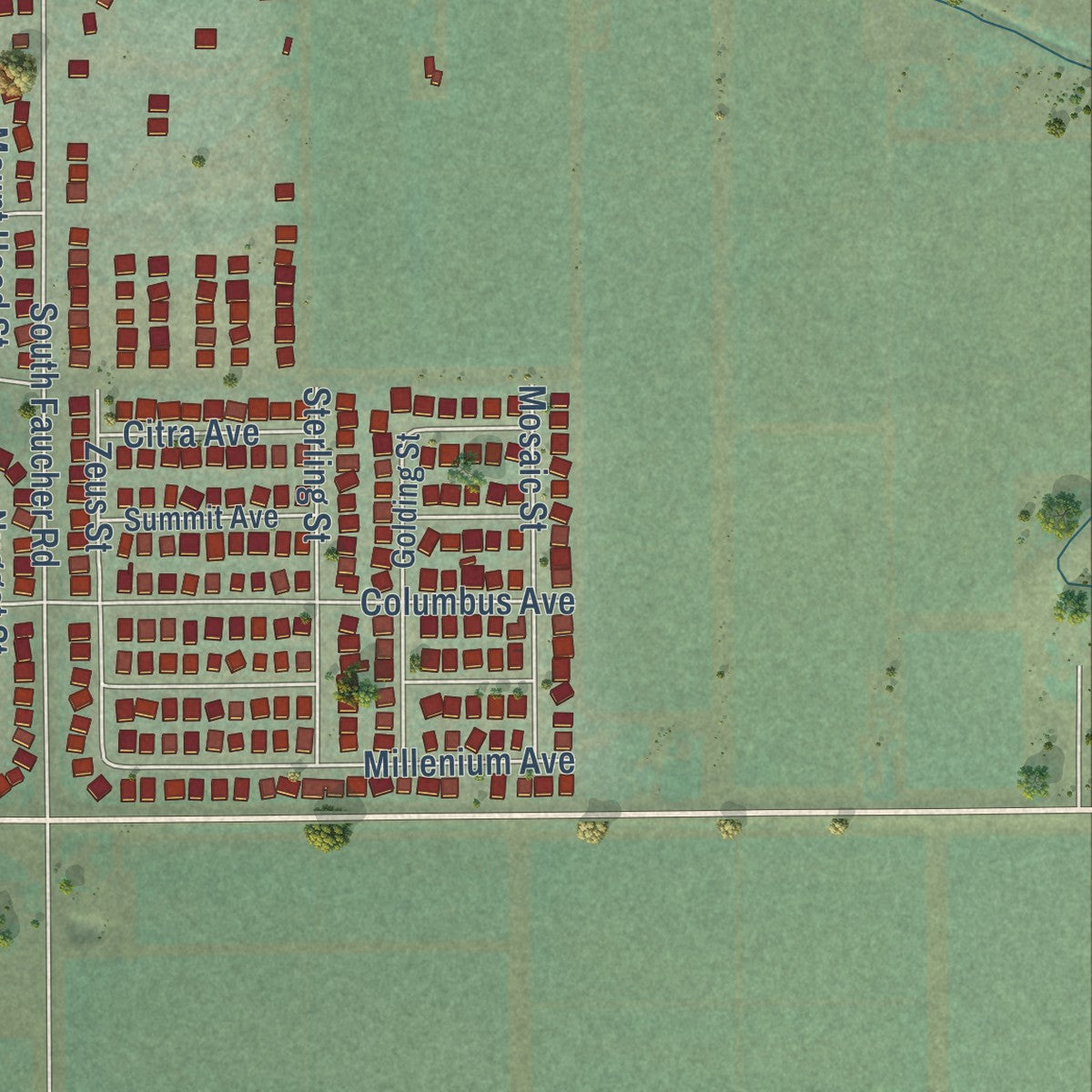 Second close-up of the map of Moxee, Washington print showing more streets and buildings