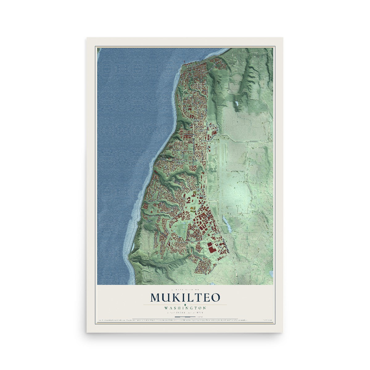 Map of Mukilteo, Washington, 12 x 18 inch unframed archival matte print