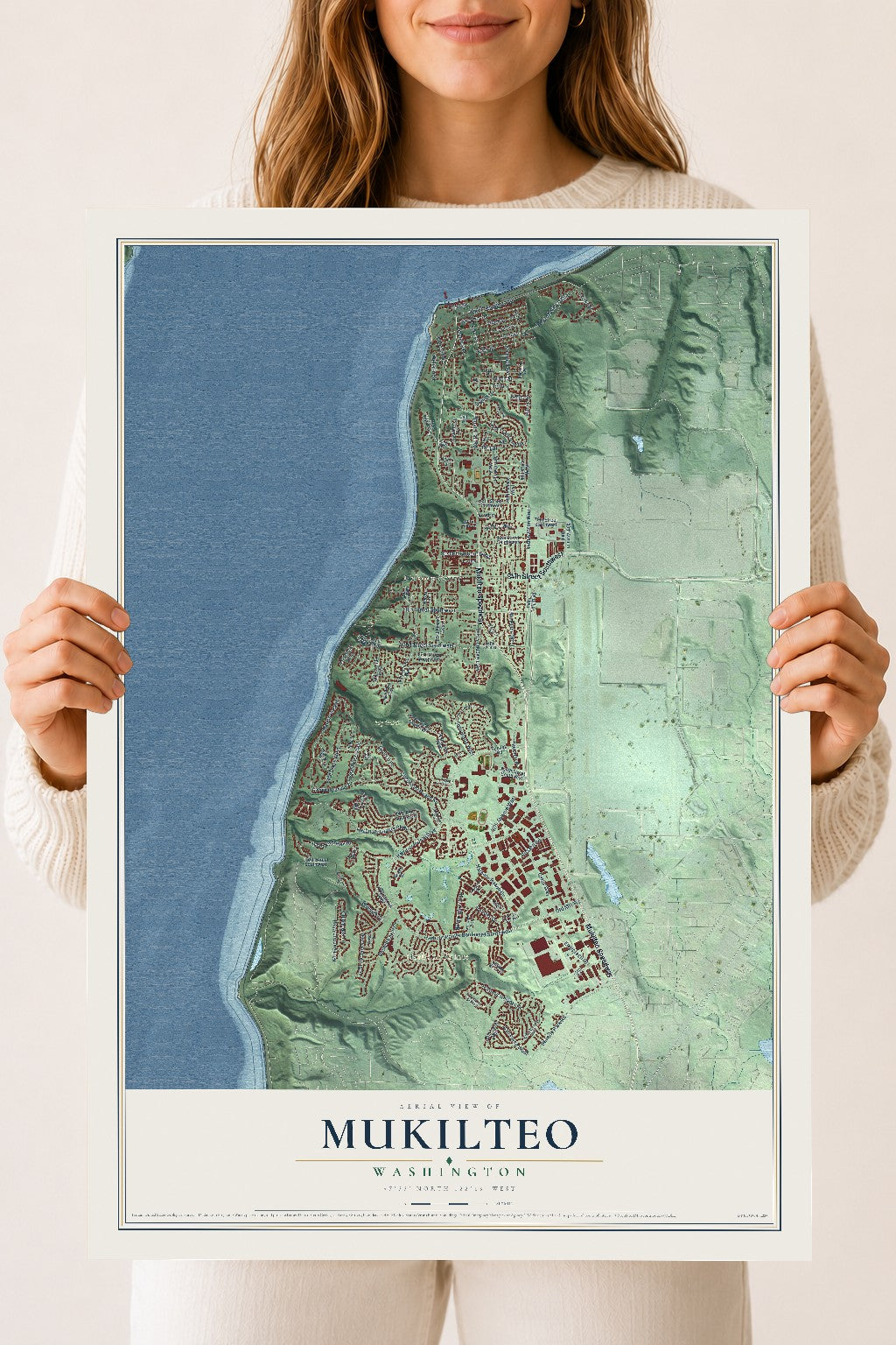 Map of Mukilteo, Washington, 18 x 24 inch unframed archival matte print