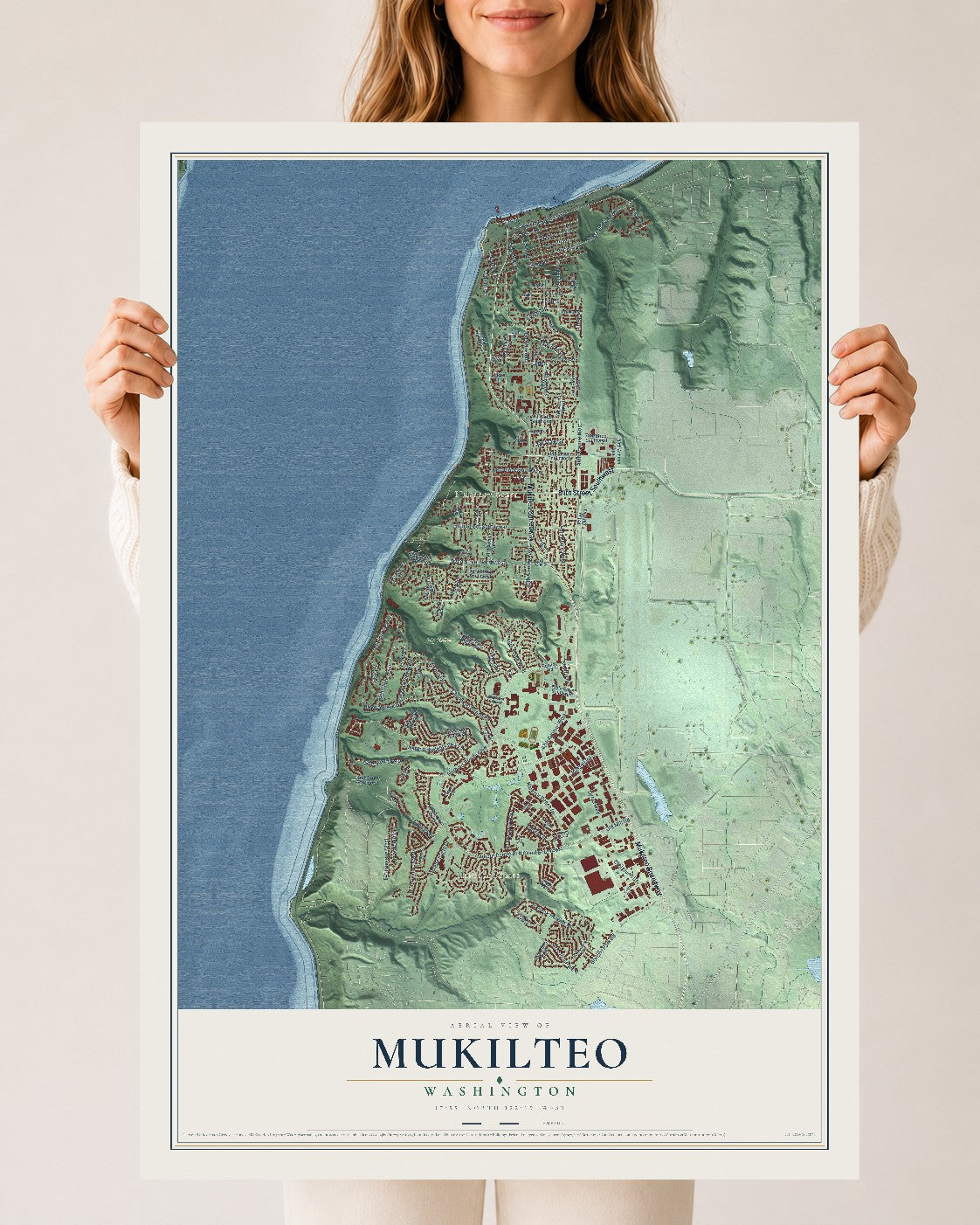 Map of Mukilteo, Washington, 24 x 36 inch unframed archival matte print