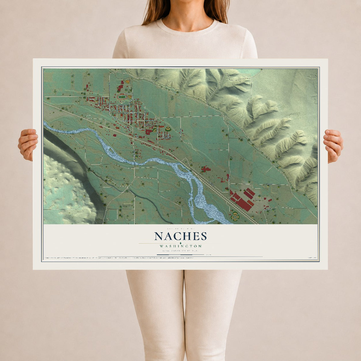 Map of Naches, Washington, 24 x 36 inch unframed archival matte print