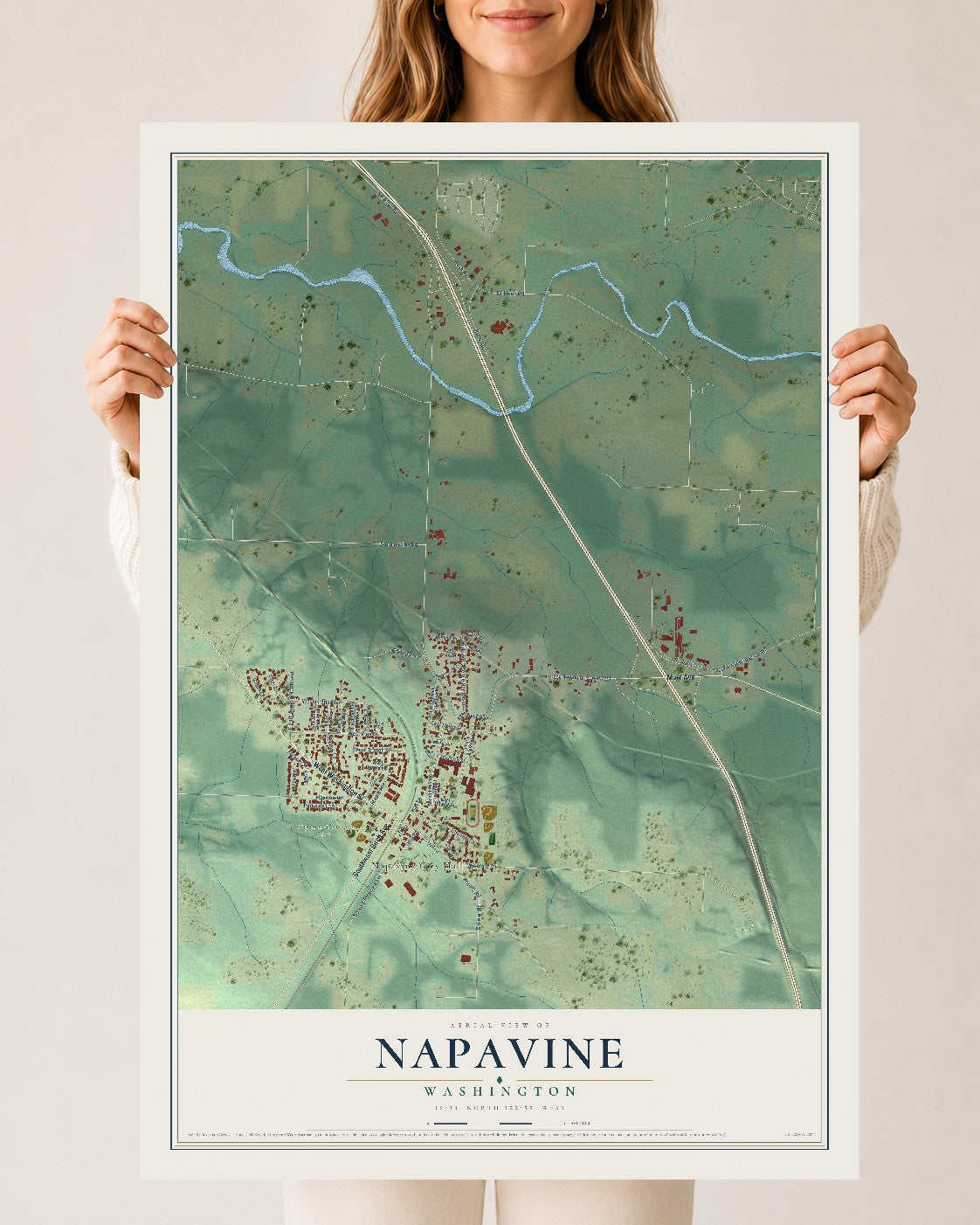 Map of Napavine, Washington, 24 x 36 inch unframed archival matte print
