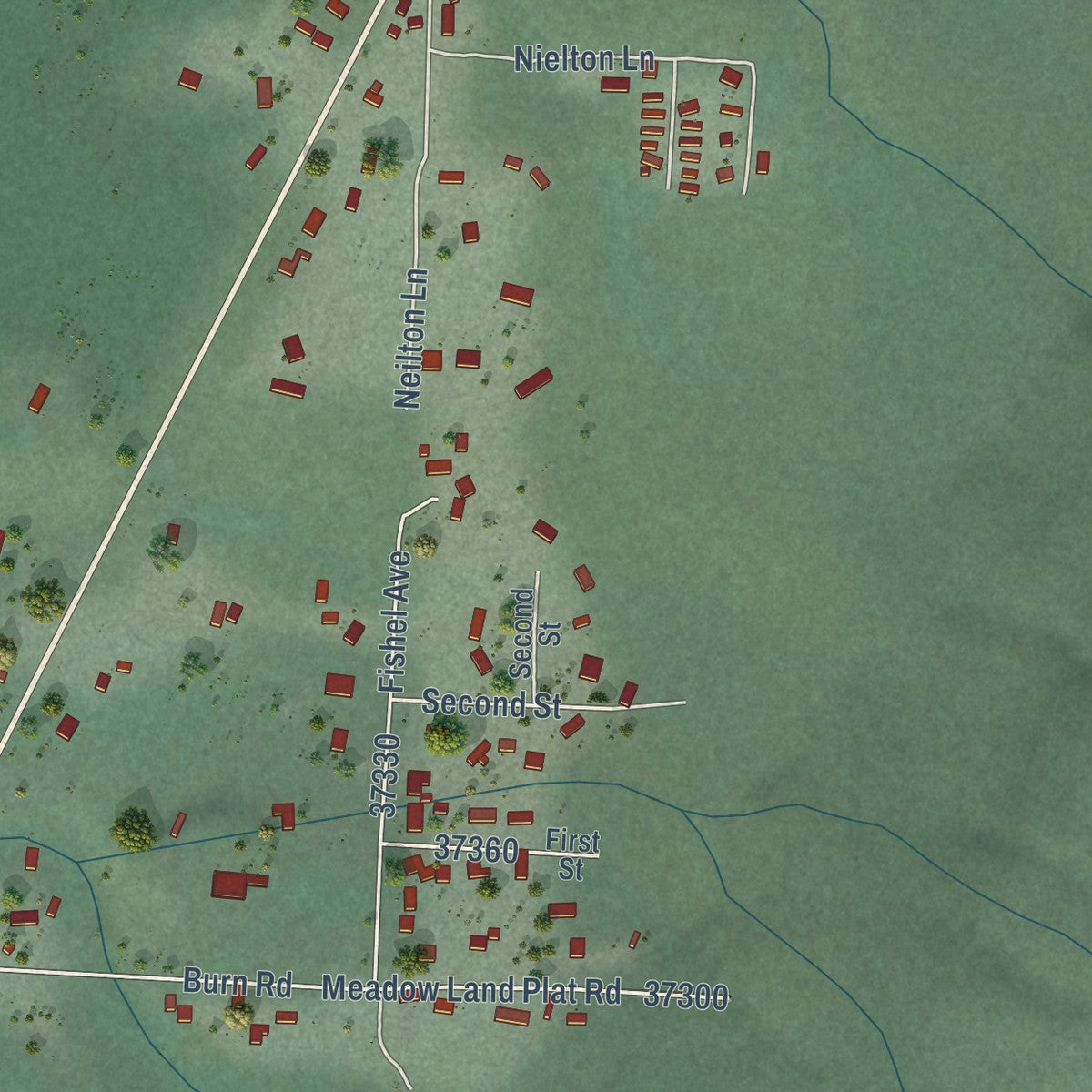 Close-up of the map of Neilton, Washington print showing street and building detail