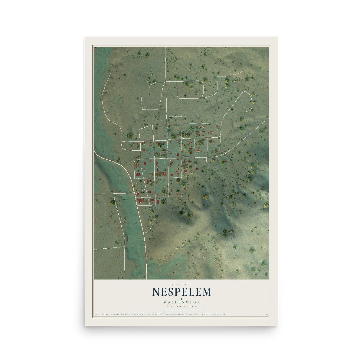 Map of Nespelem, Washington, 12 x 18 inch unframed archival matte print
