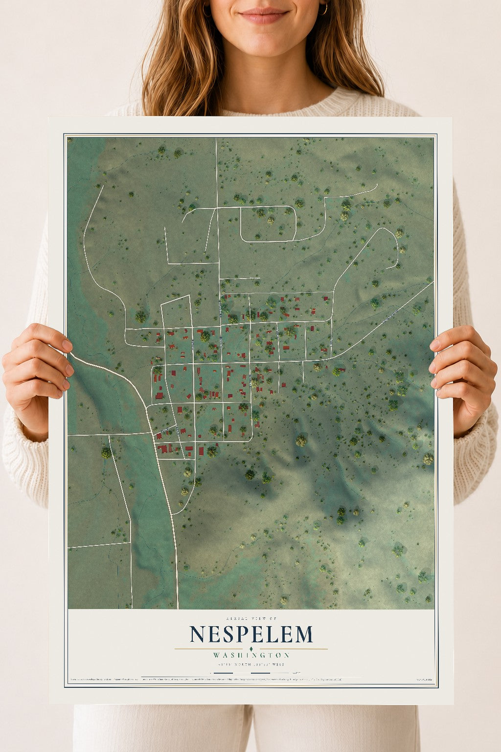 Map of Nespelem, Washington, 18 x 24 inch unframed archival matte print