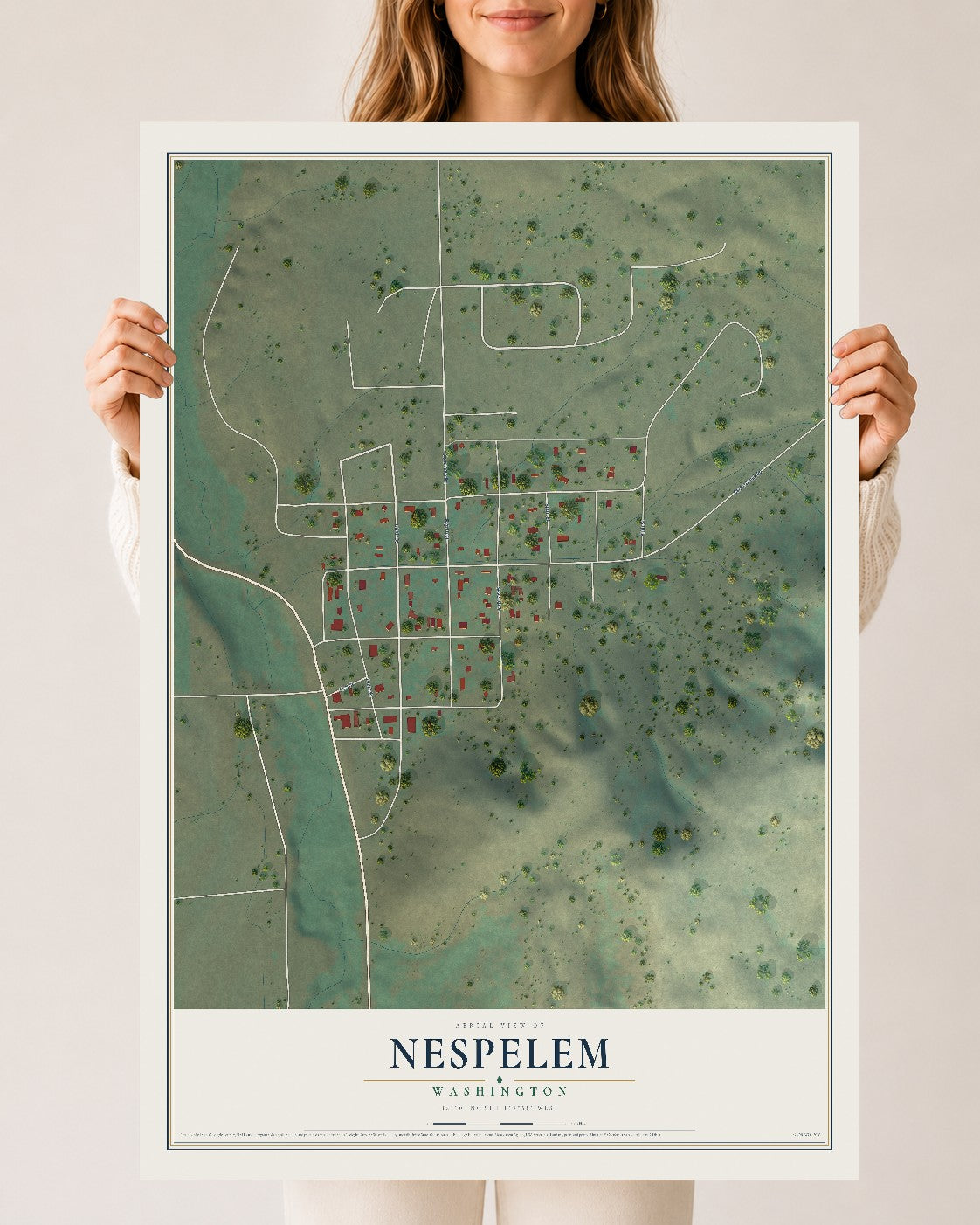 Map of Nespelem, Washington, 24 x 36 inch unframed archival matte print