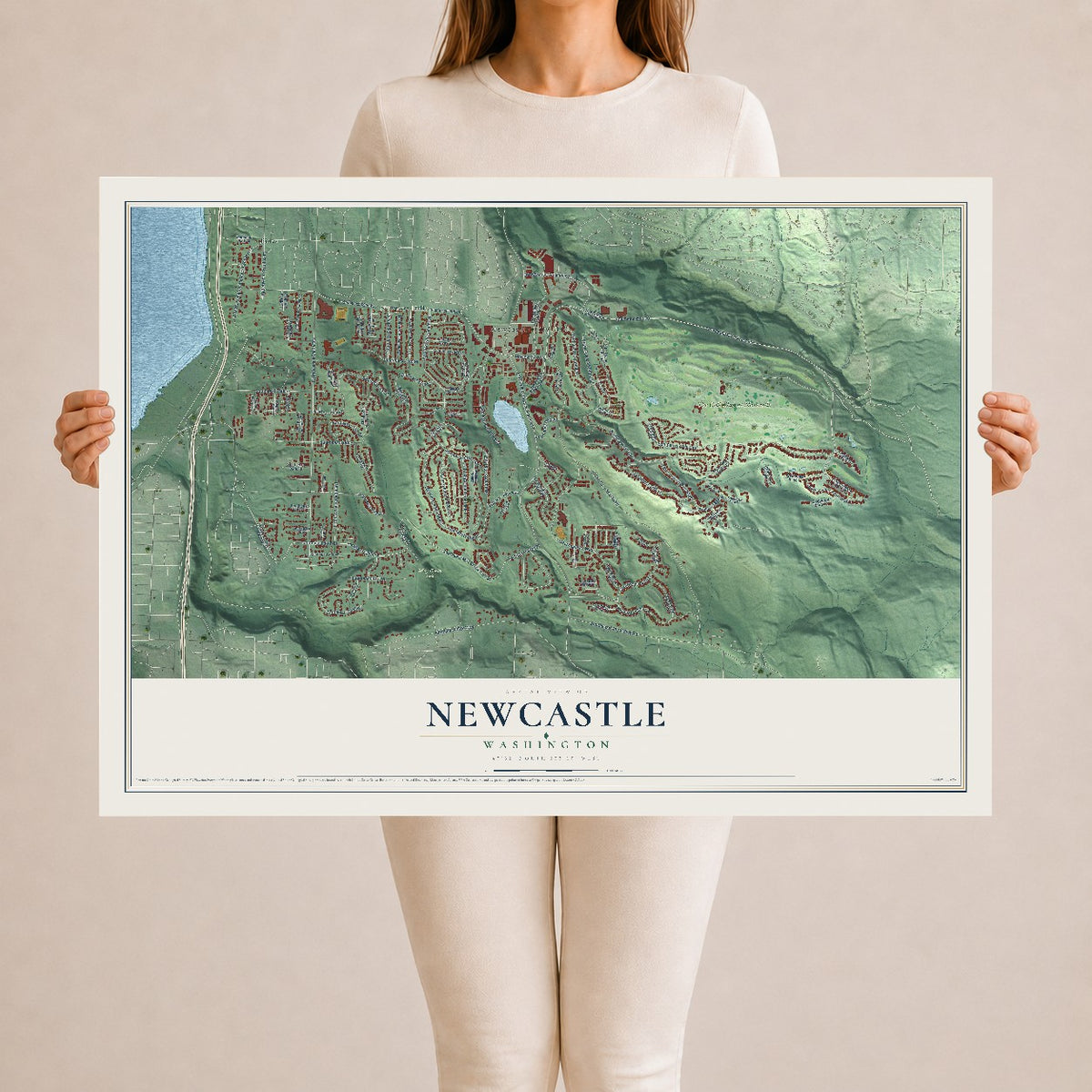 Map of Newcastle, Washington, 24 x 36 inch unframed archival matte print