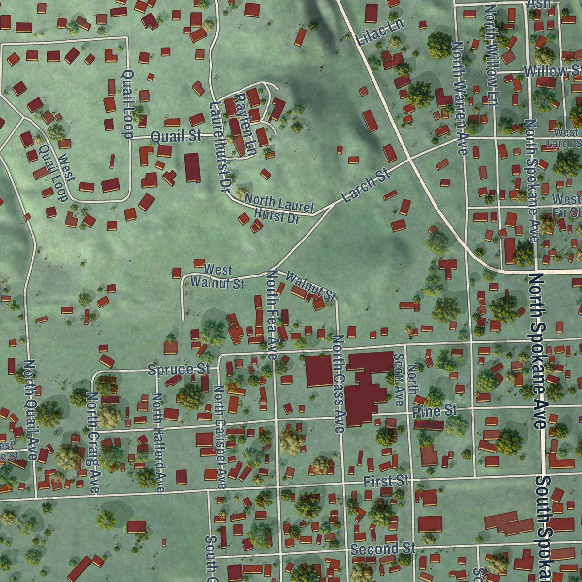 Close-up of the map of Newport, Washington print showing street and building detail