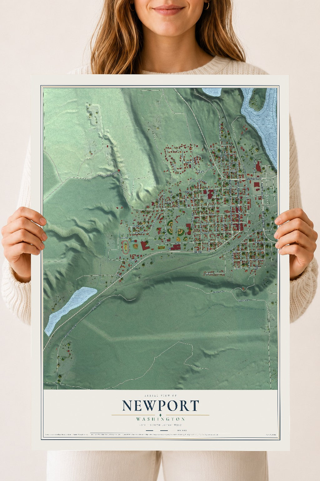 Map of Newport, Washington, 18 x 24 inch unframed archival matte print