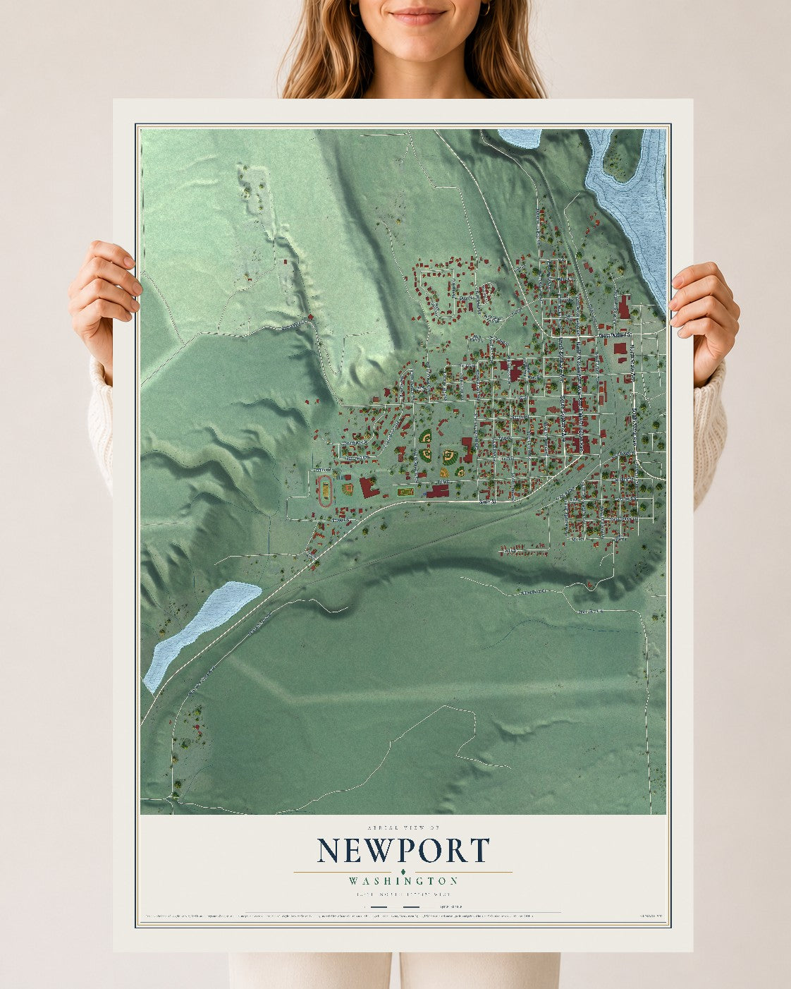 Map of Newport, Washington, 24 x 36 inch unframed archival matte print