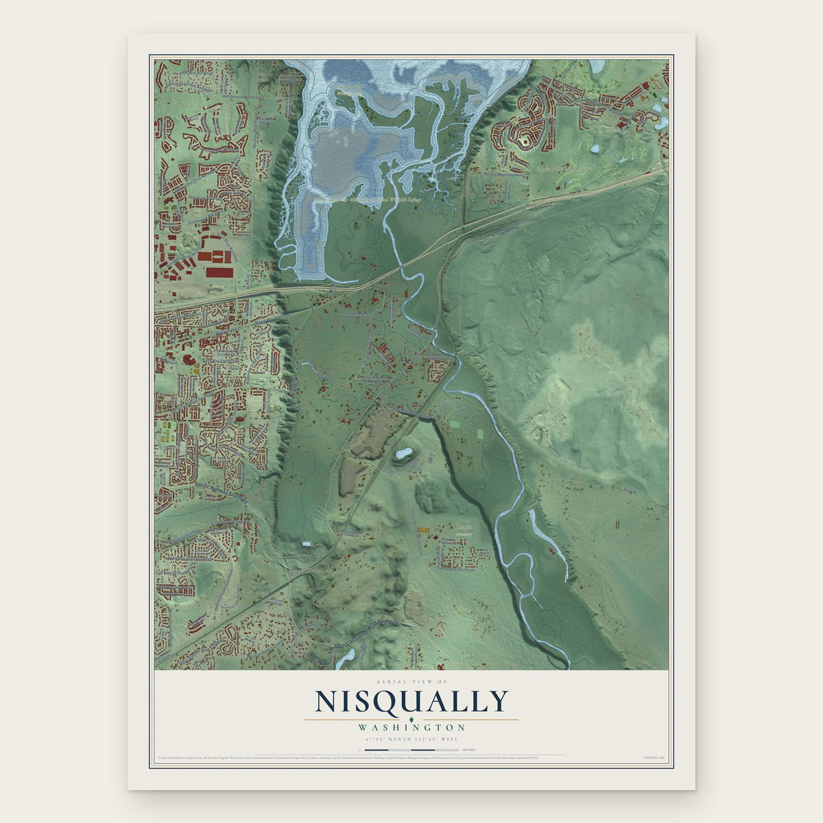 Nisqually, Washington map print, the full design