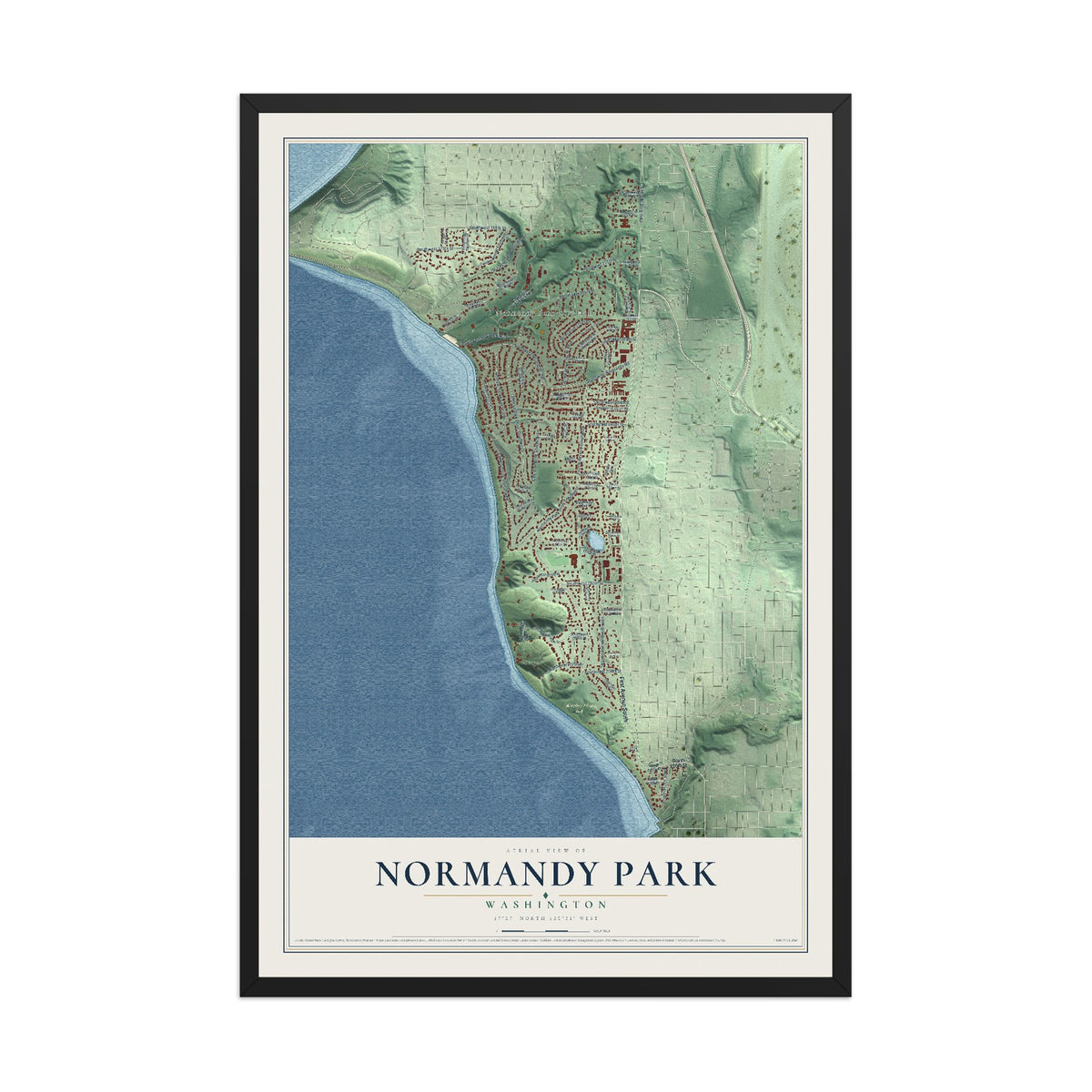 Map of Normandy Park, Washington, 12 x 18 inch print in a black wood frame