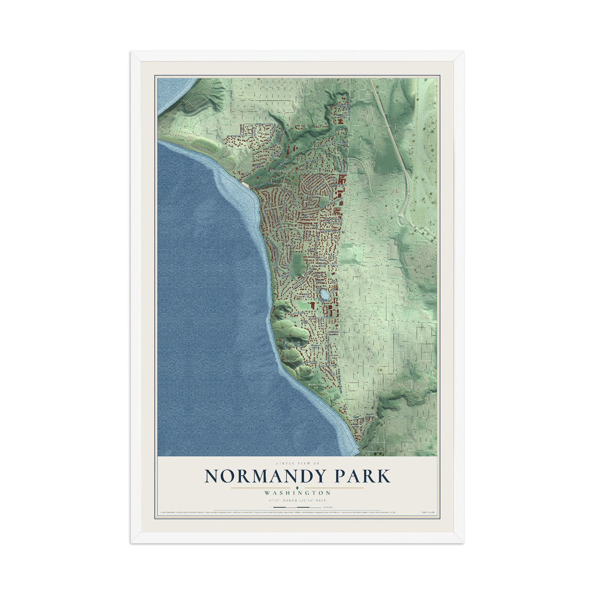 Map of Normandy Park, Washington, 12 x 18 inch print in a white wood frame