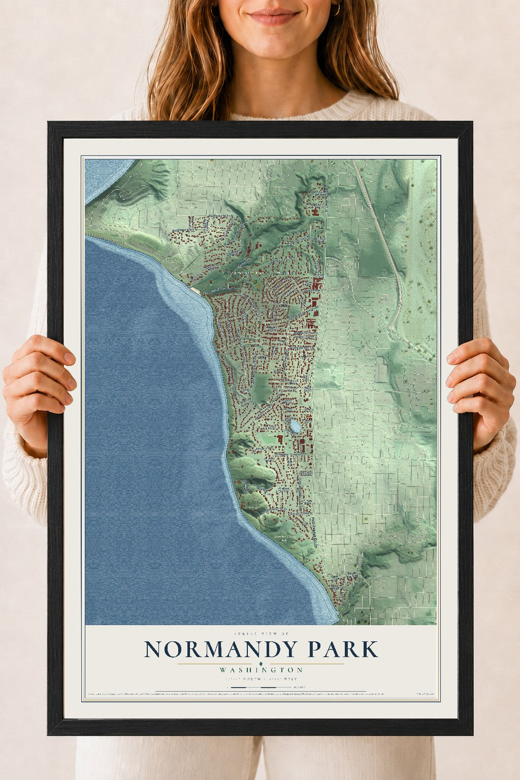 Map of Normandy Park, Washington, 18 x 24 inch print in a black wood frame