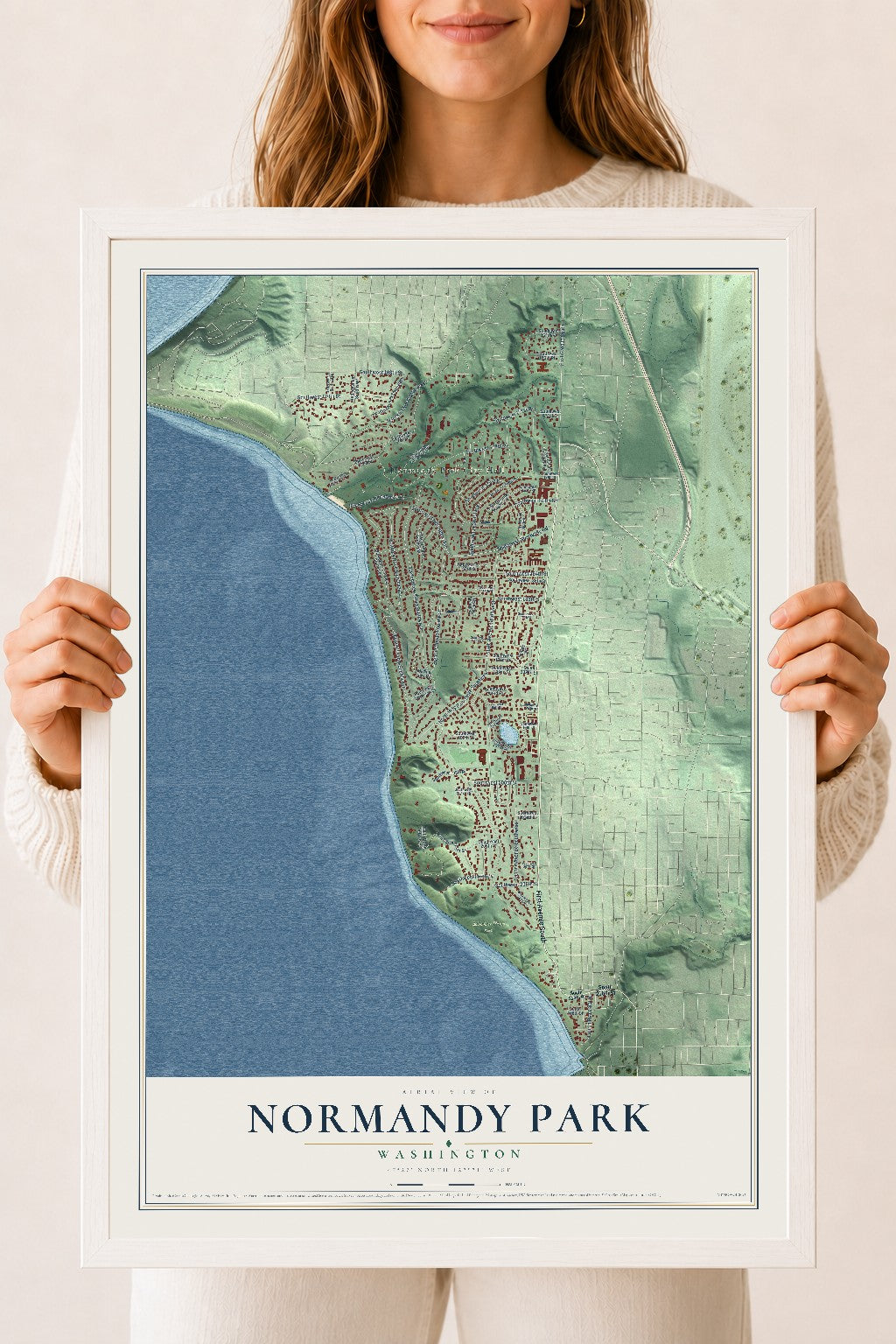 Map of Normandy Park, Washington, 18 x 24 inch print in a white wood frame