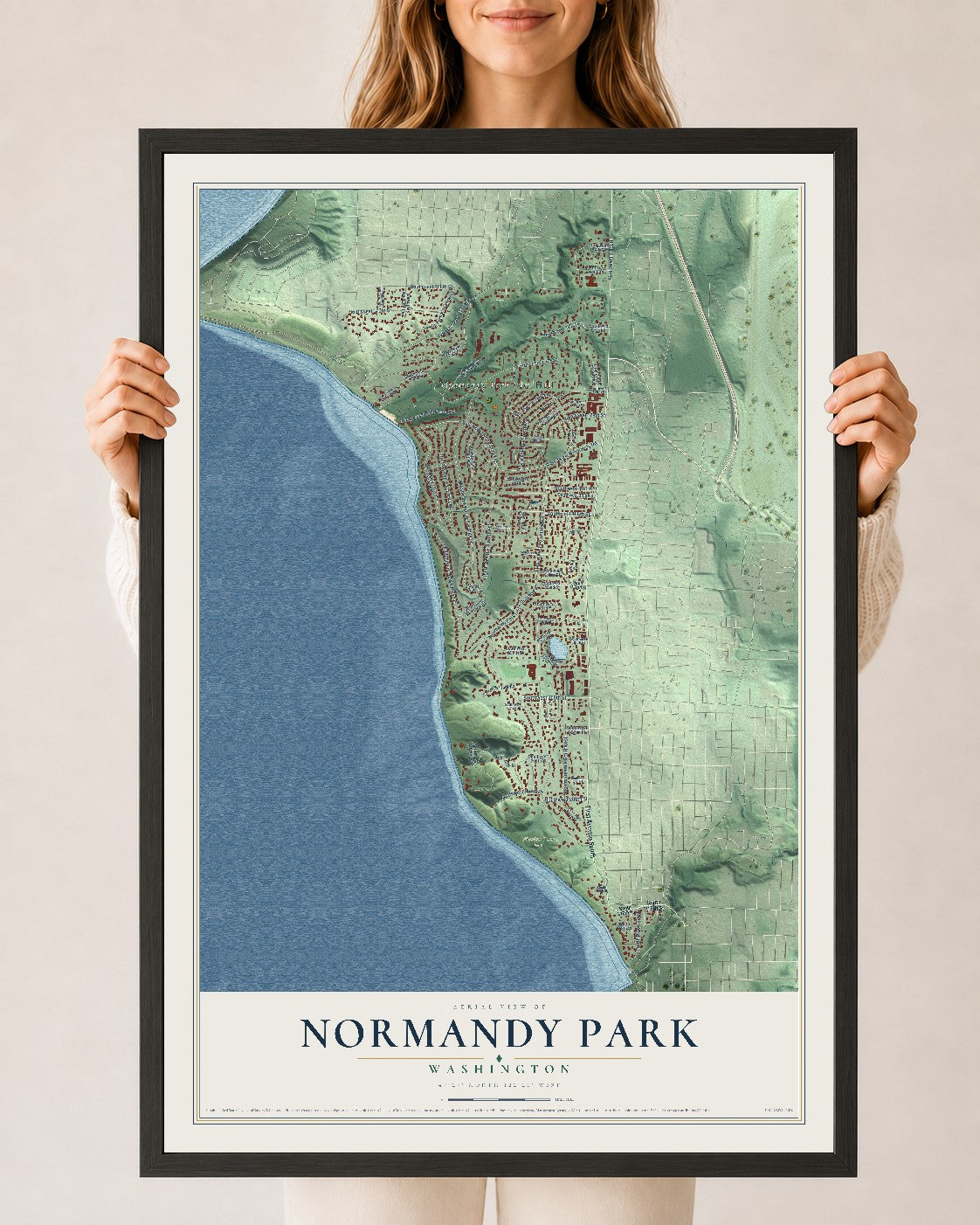 Map of Normandy Park, Washington, 24 x 36 inch print in a black wood frame