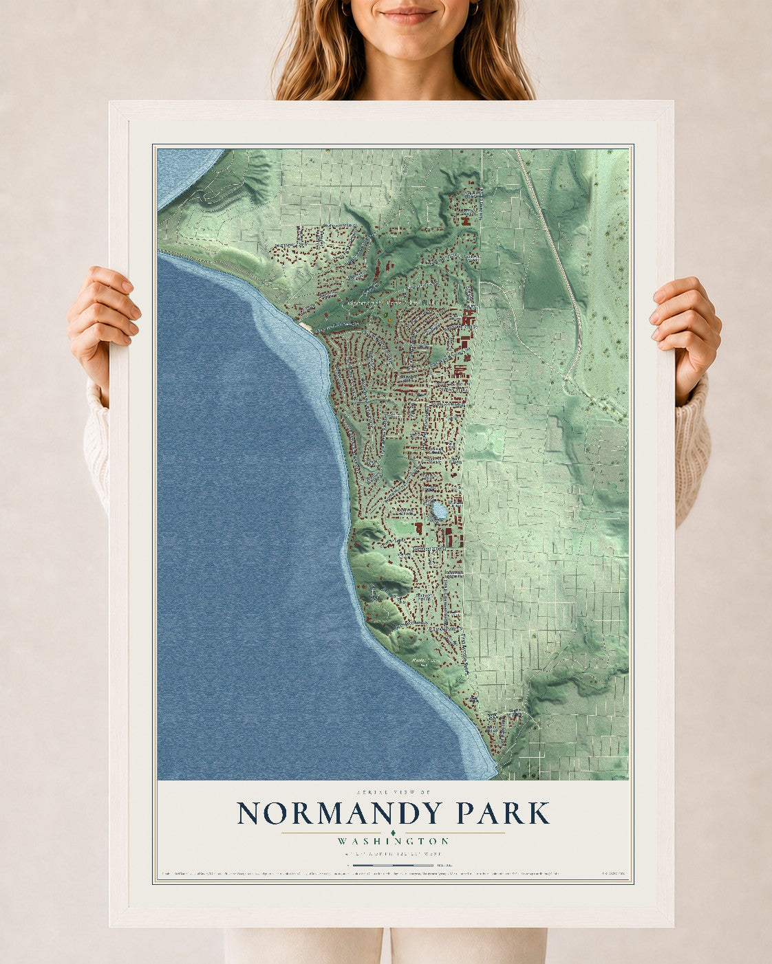 Map of Normandy Park, Washington, 24 x 36 inch print in a white wood frame