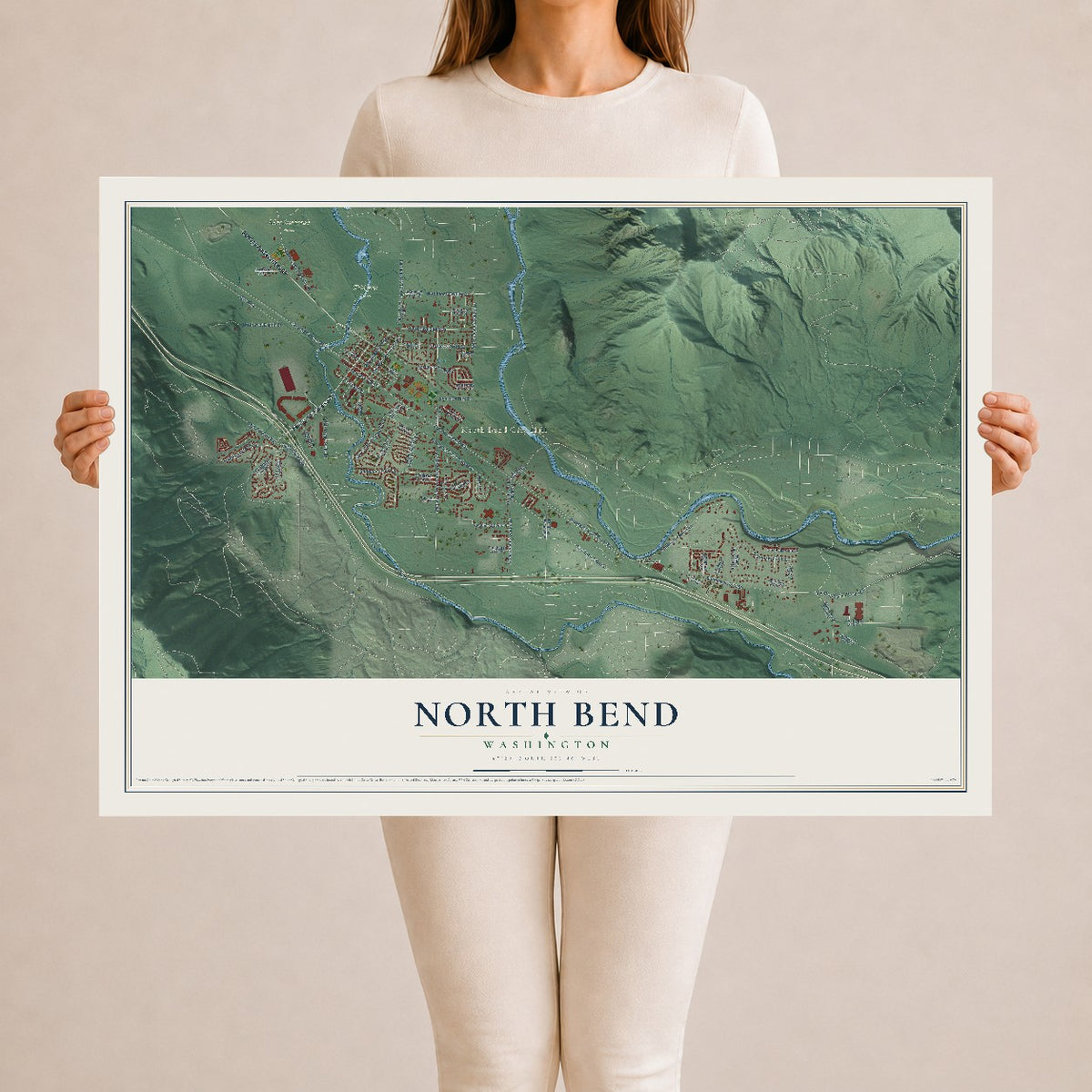 Map of North Bend, Washington, 24 x 36 inch unframed archival matte print