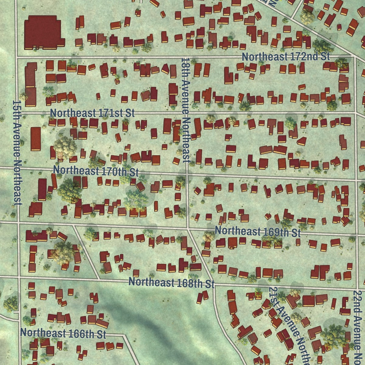 Close-up of the map of North City, Washington print showing street and building detail
