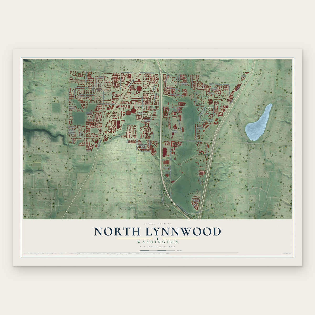 North Lynnwood, Washington map print, the full design