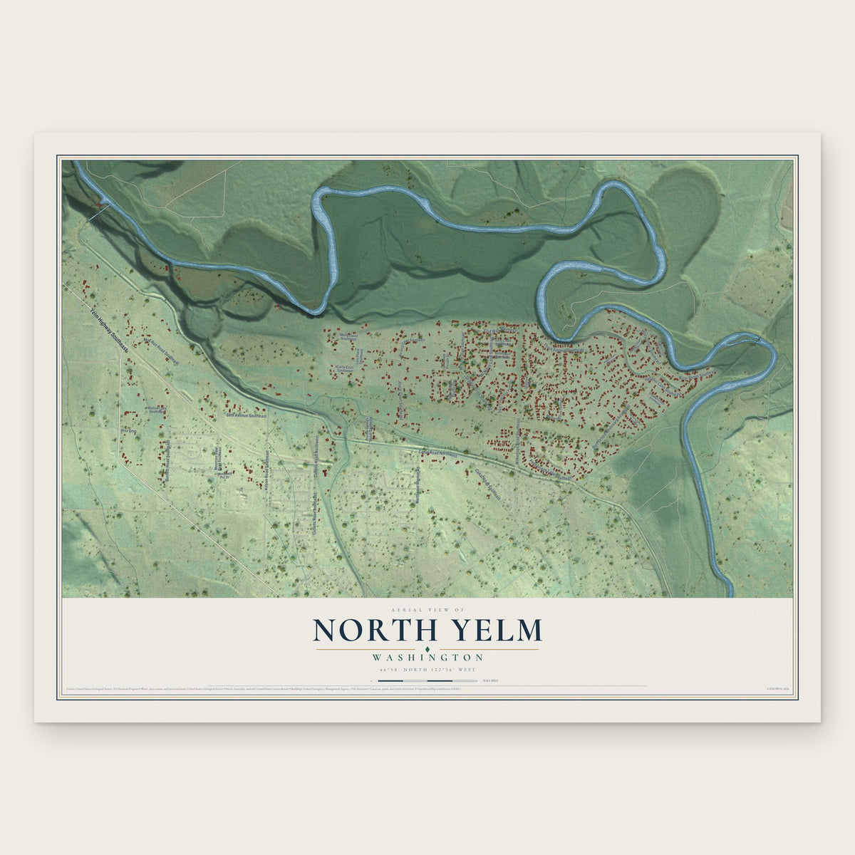 North Yelm, Washington map print, the full design