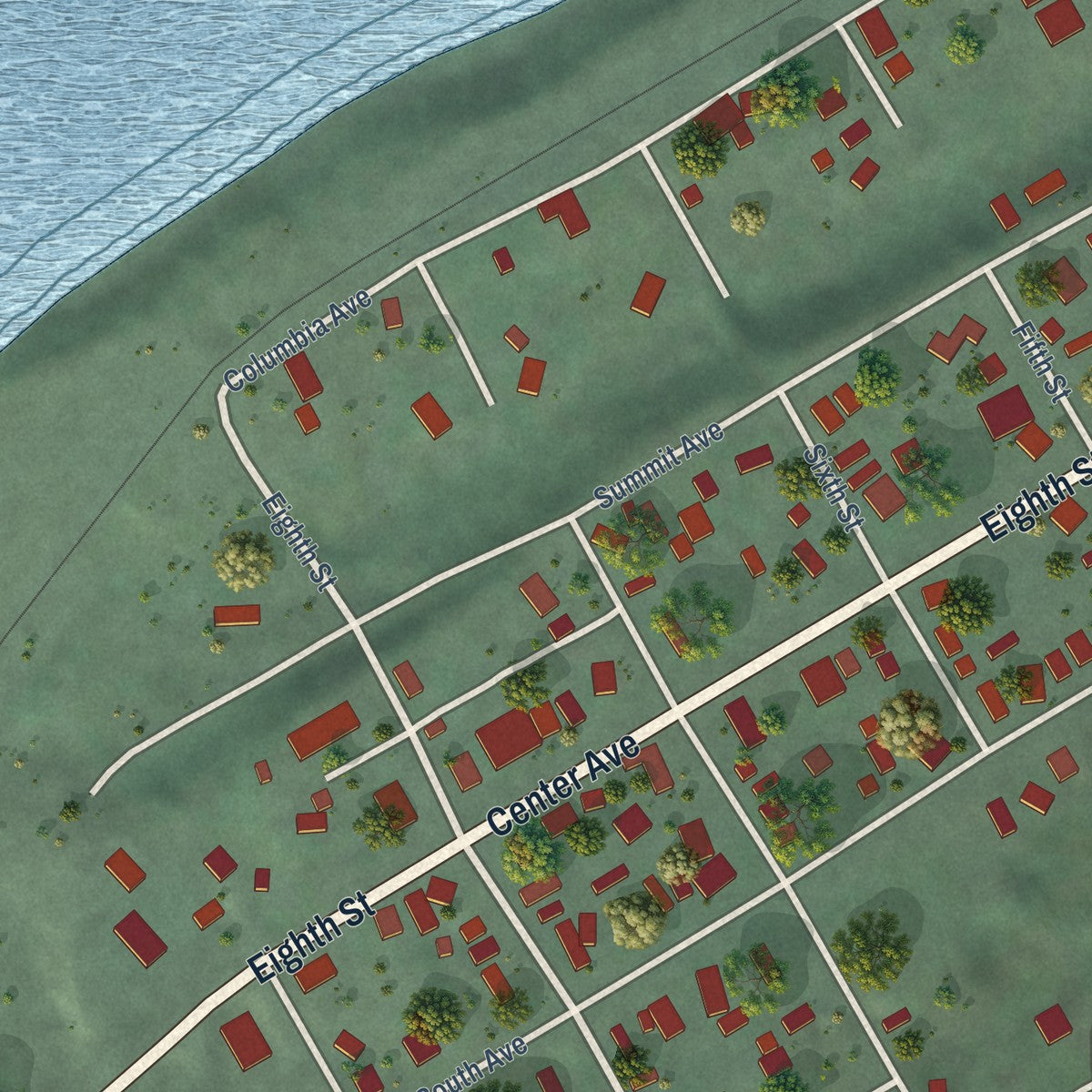 Second close-up of the map of Northport, Washington print showing more streets and buildings