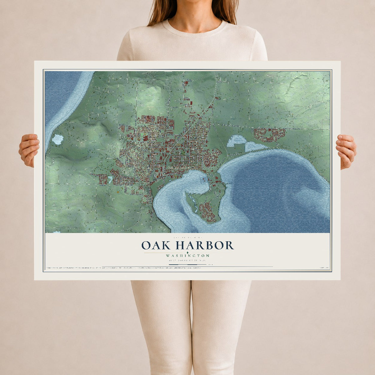 Map of Oak Harbor, Washington, 24 x 36 inch unframed archival matte print