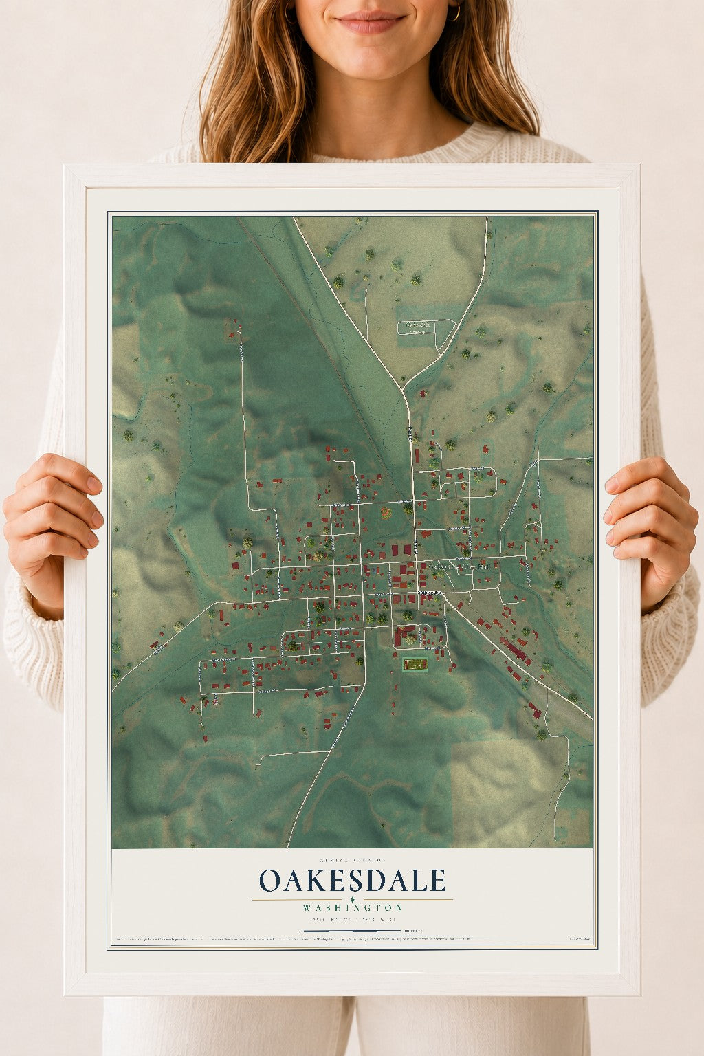 Map of Oakesdale, Washington, 18 x 24 inch print in a white wood frame