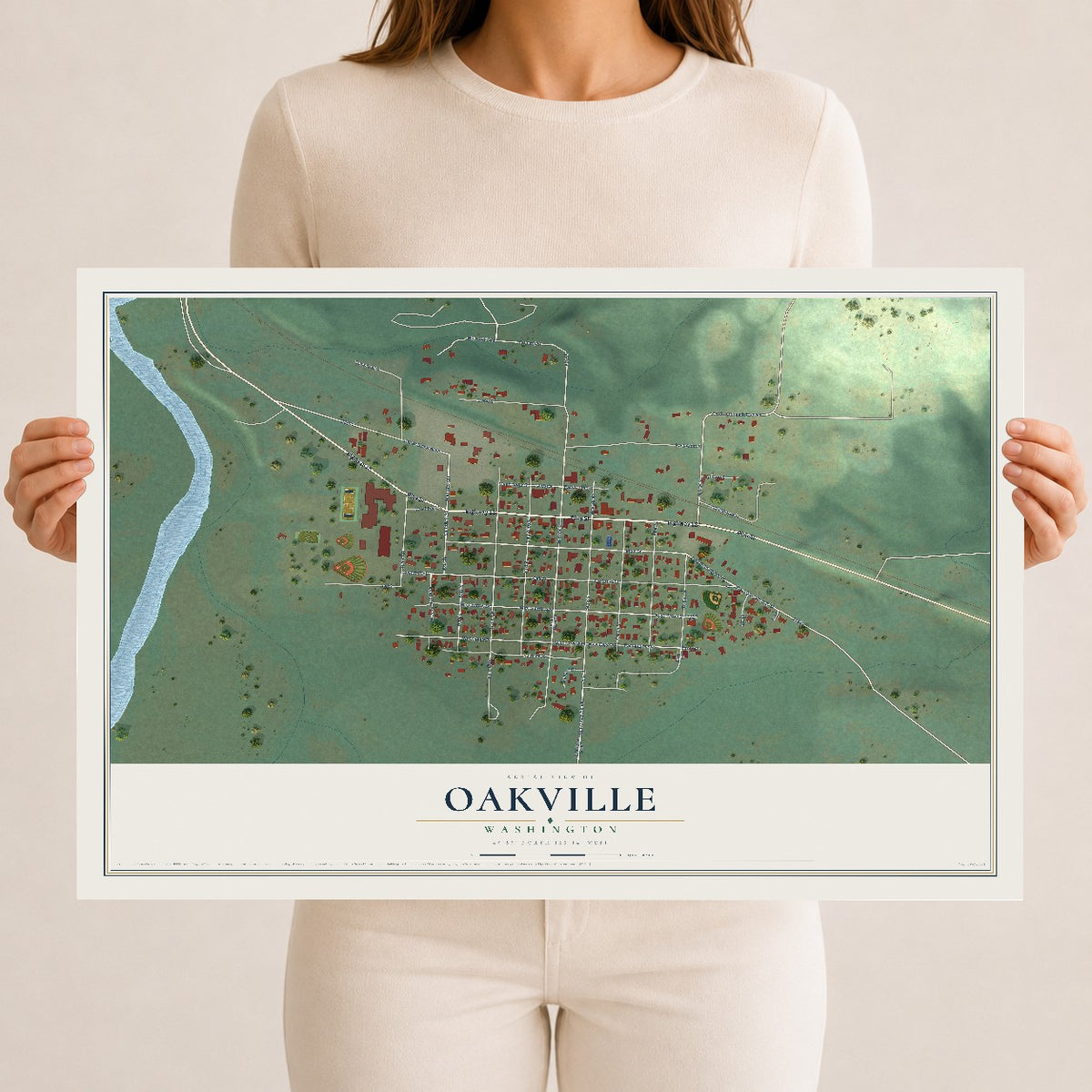 Map of Oakville, Washington, 12 x 18 inch unframed archival matte print