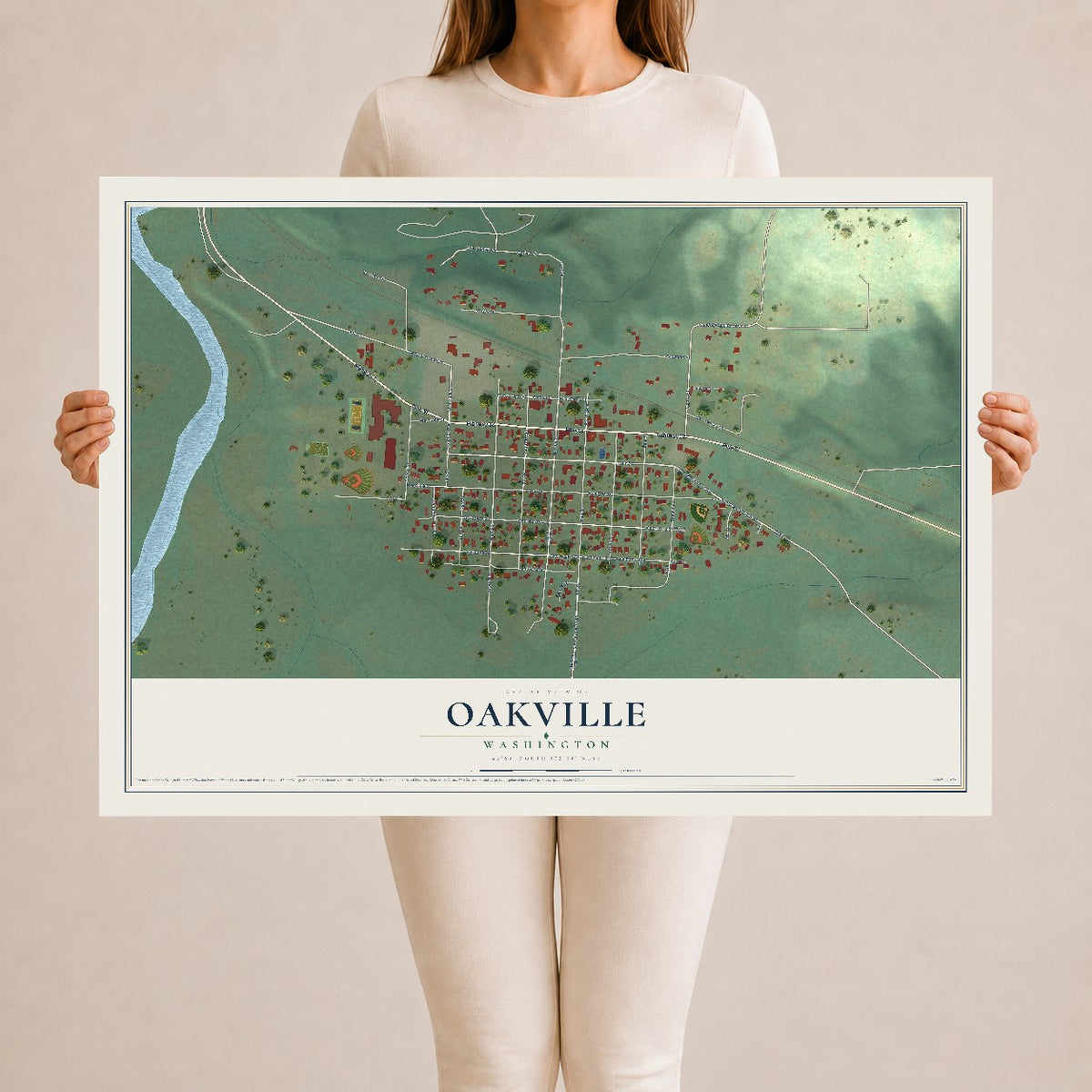 Map of Oakville, Washington, 24 x 36 inch unframed archival matte print