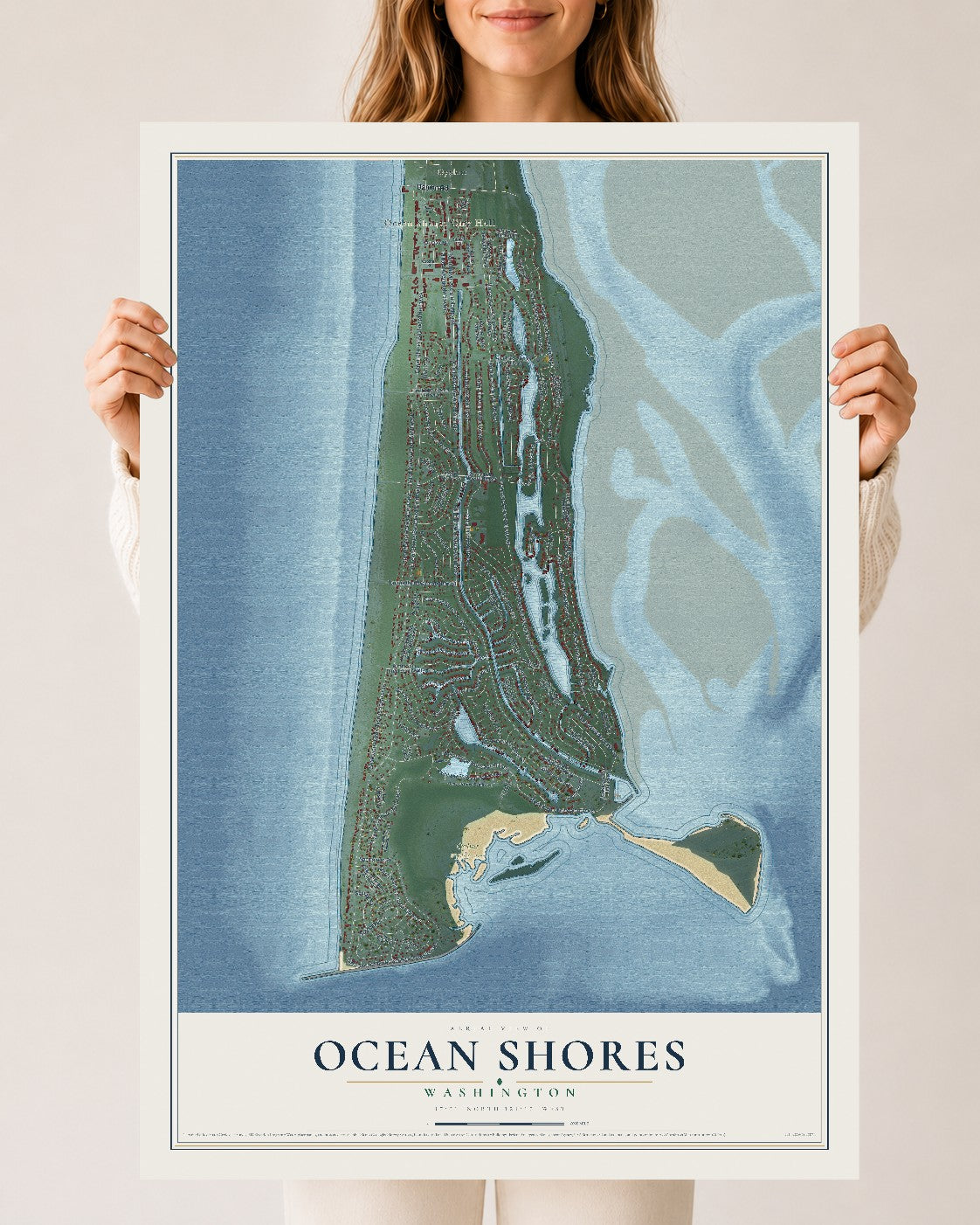 Map of Ocean Shores, Washington, 24 x 36 inch unframed archival matte print
