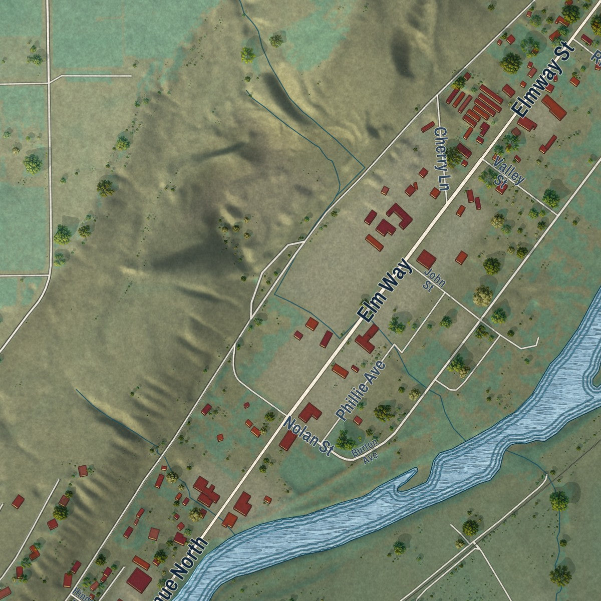 Second close-up of the map of Okanogan, Washington print showing more streets and buildings