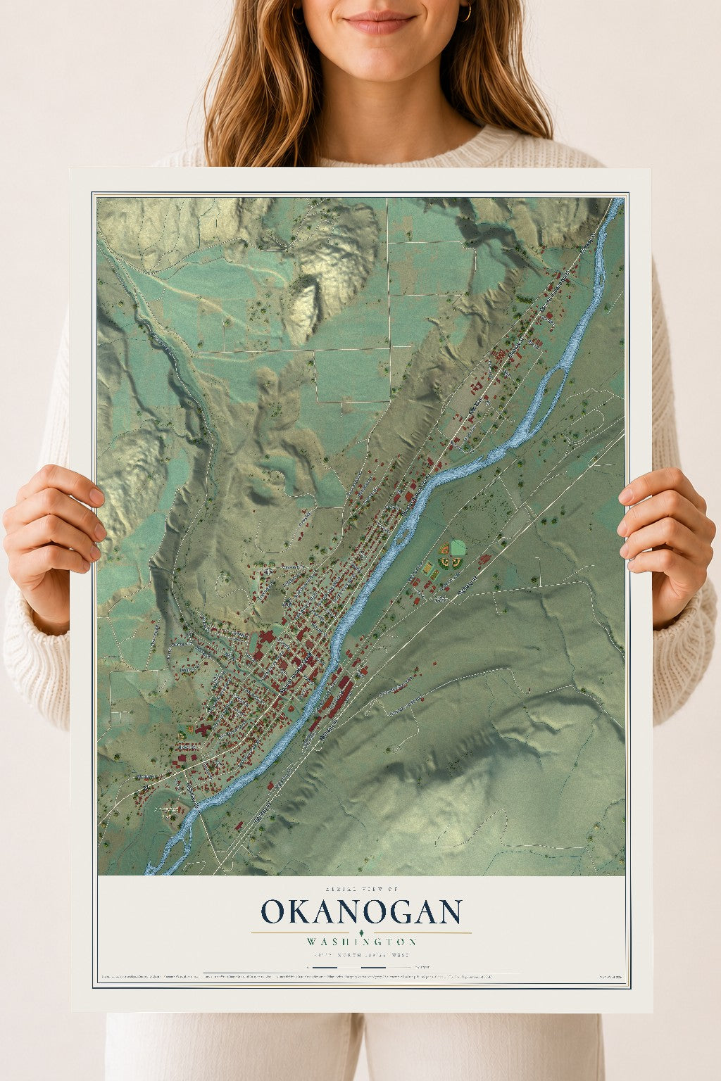 Map of Okanogan, Washington, 18 x 24 inch unframed archival matte print