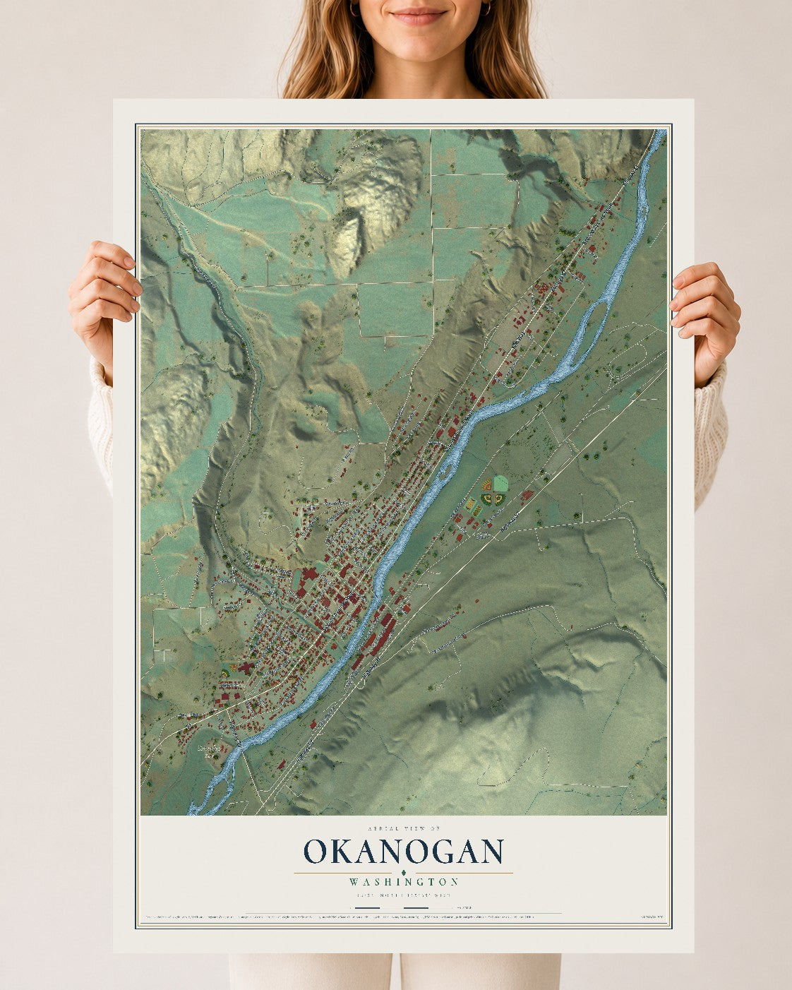 Map of Okanogan, Washington, 24 x 36 inch unframed archival matte print