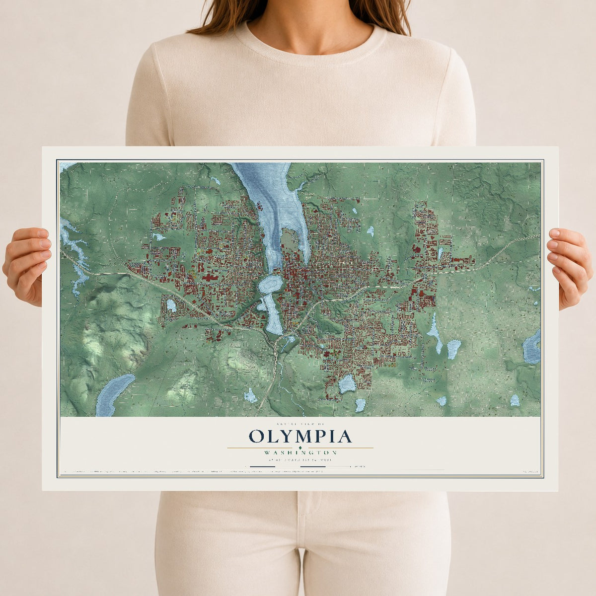 Map of Olympia, Washington, 12 x 18 inch unframed archival matte print