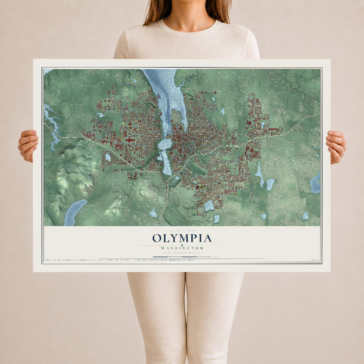 Map of Olympia, Washington, 24 x 36 inch unframed archival matte print