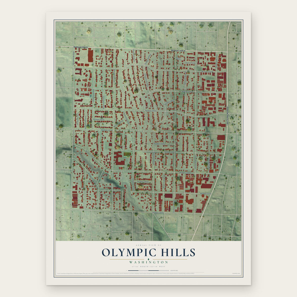Olympic Hills, Washington map print, the full design