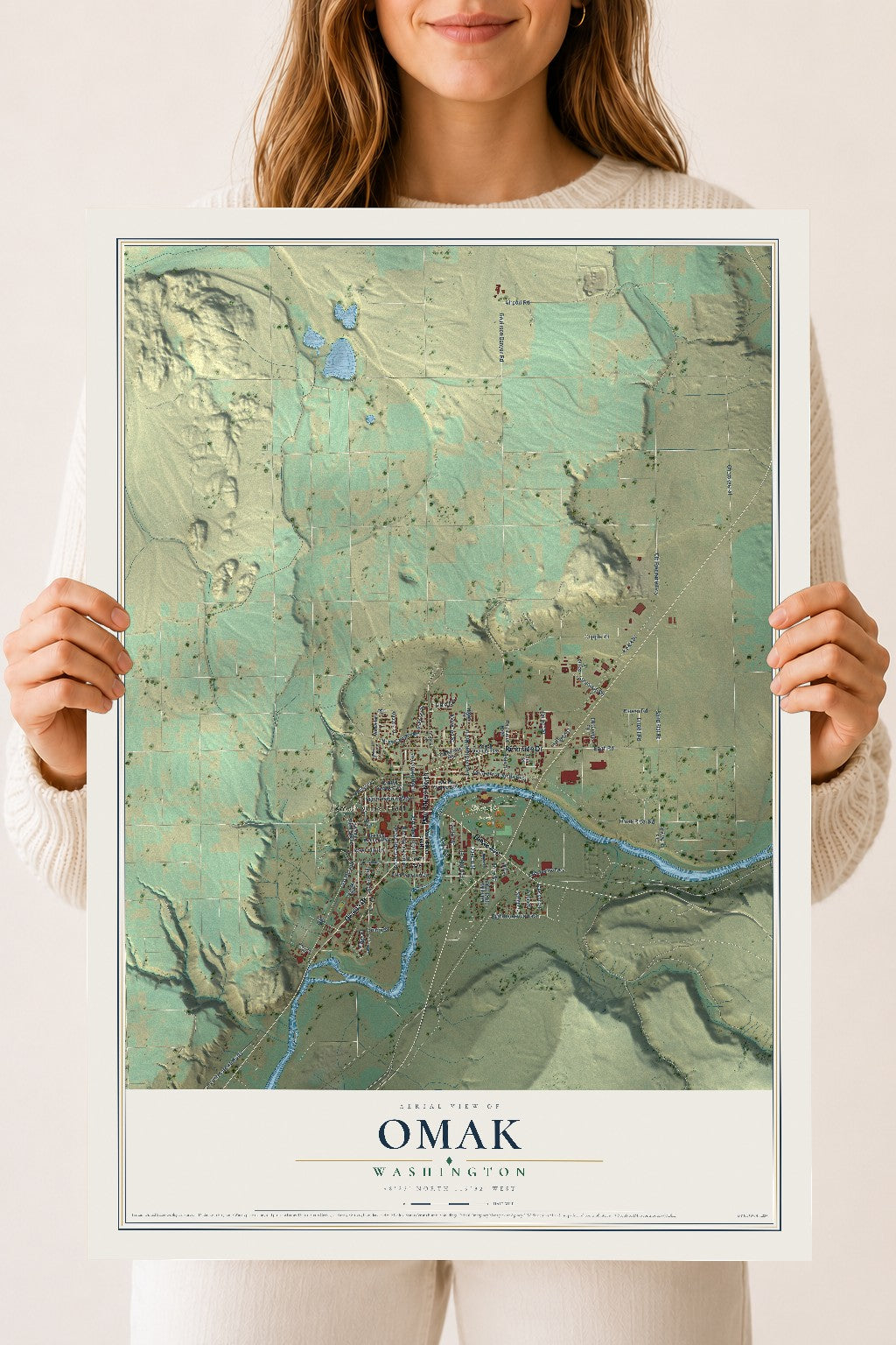 Map of Omak, Washington, 18 x 24 inch unframed archival matte print