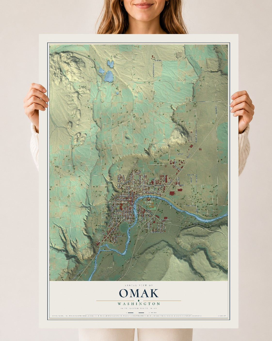 Map of Omak, Washington, 24 x 36 inch unframed archival matte print