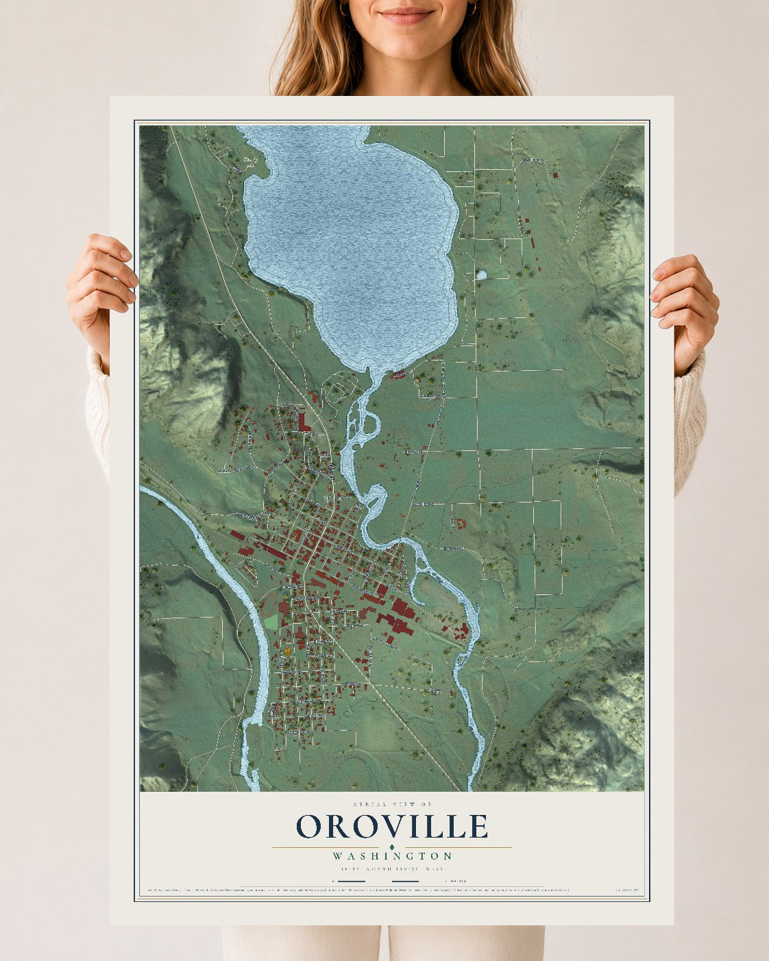 Map of Oroville, Washington, 24 x 36 inch unframed archival matte print