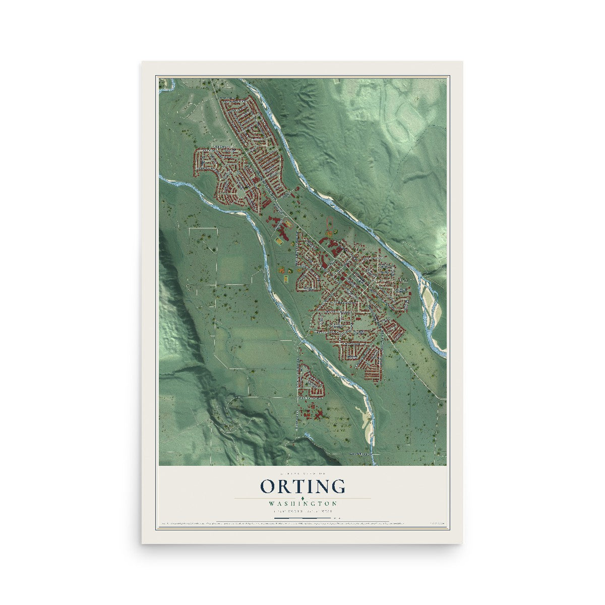 Map of Orting, Washington, 12 x 18 inch unframed archival matte print