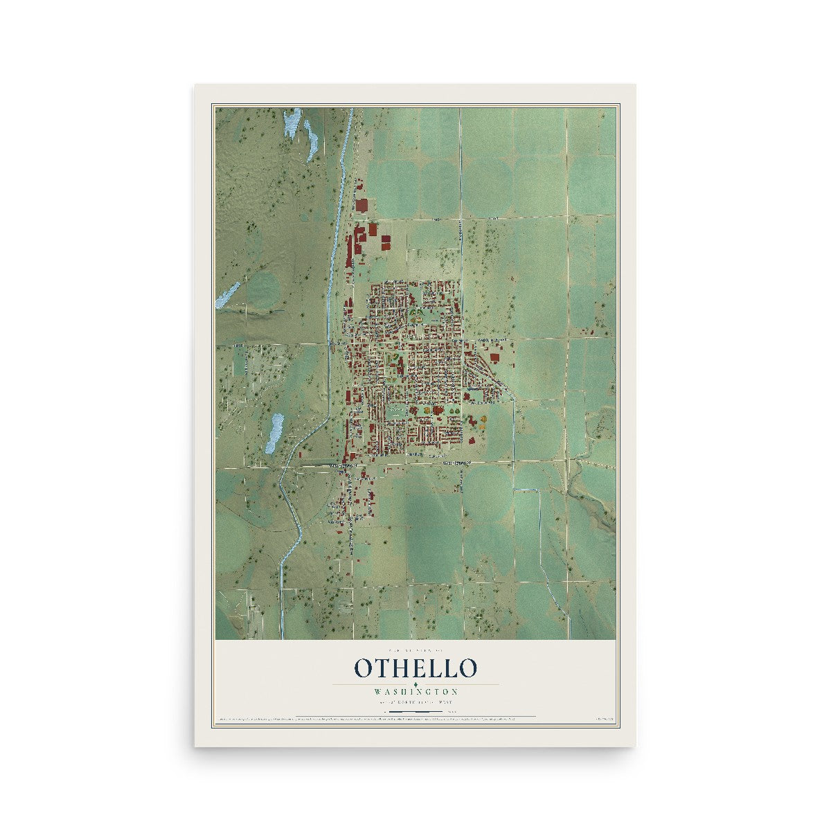 Map of Othello, Washington, 12 x 18 inch unframed archival matte print