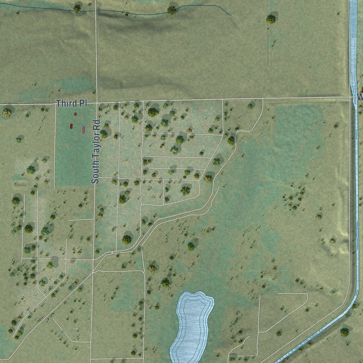 Second close-up of the map of Othello, Washington print showing more streets and buildings